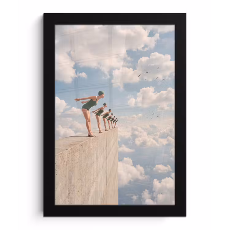 Poster met lijst - Vrouwen - Duikhouding - Wolken — 1
