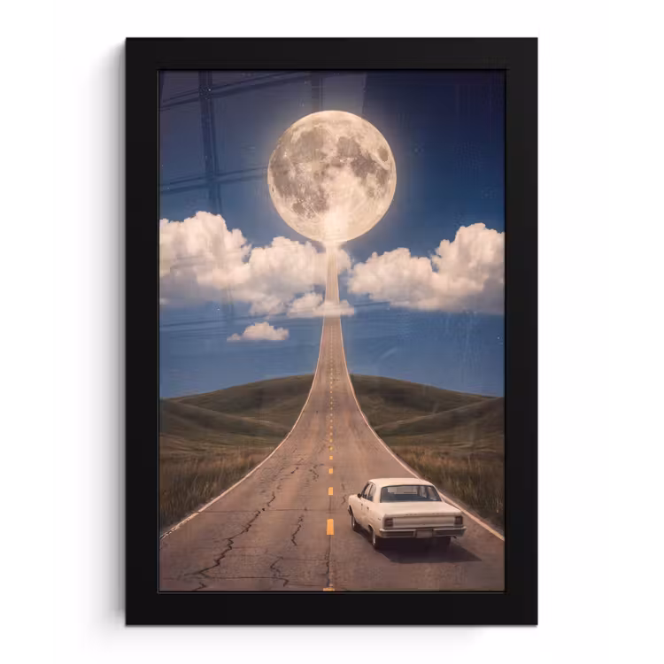 Poster met lijst - Weg - Maan - Nacht — 1