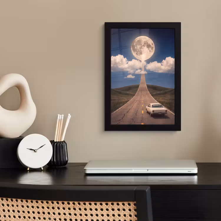 Poster met lijst - Weg - Maan - Nacht — 2