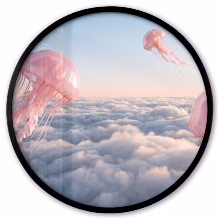 Ronde fotolijst - Roze dier - Wolken — 1