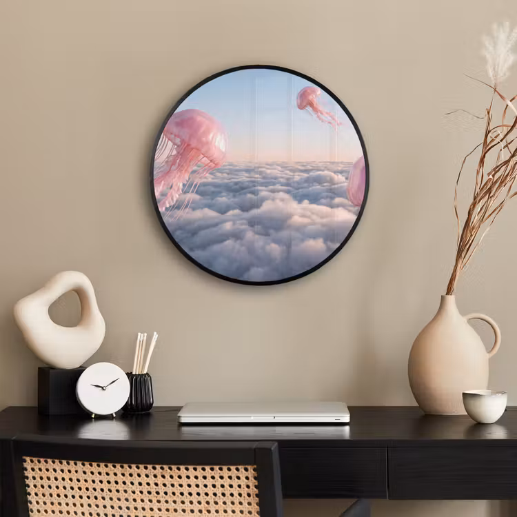 Ronde fotolijst - Roze dier - Wolken — 3