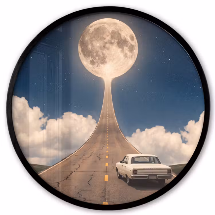 Ronde fotolijst - Weg - Maan - Nacht — 1