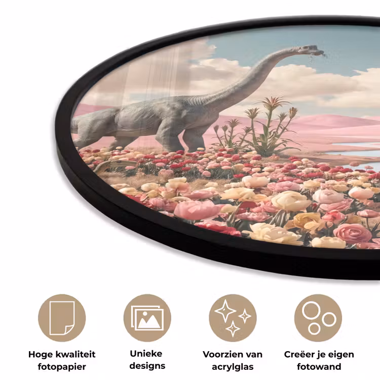 Ronde fotolijst - Dinosaurus - Roze - Landschap — 2