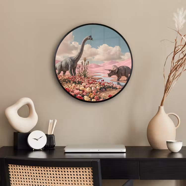 Ronde fotolijst - Dinosaurus - Roze - Landschap — 3