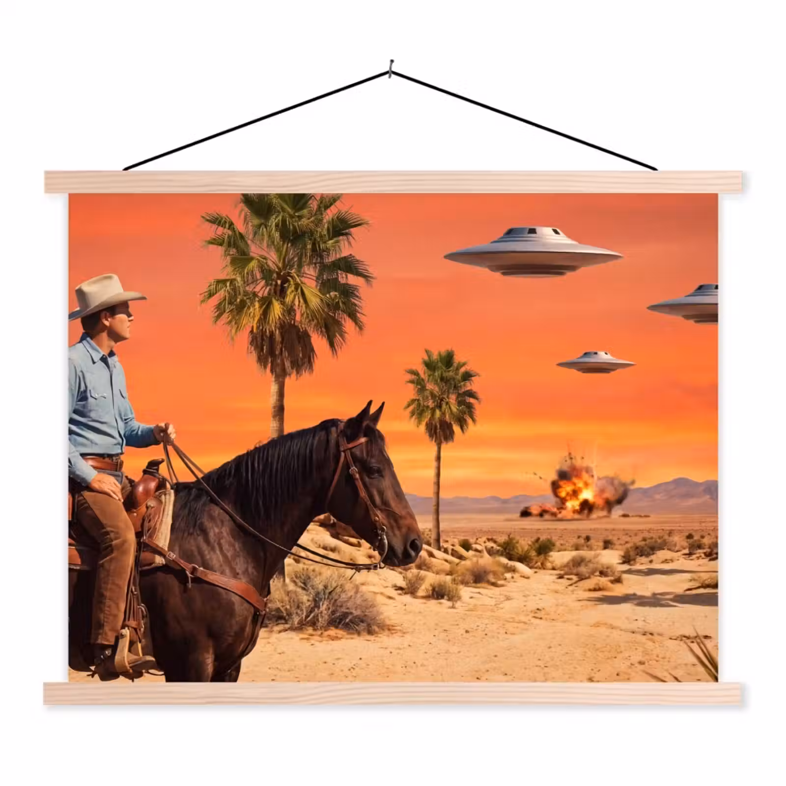 Schoolplaat - Cowboy - Paard - Woestijn — 1