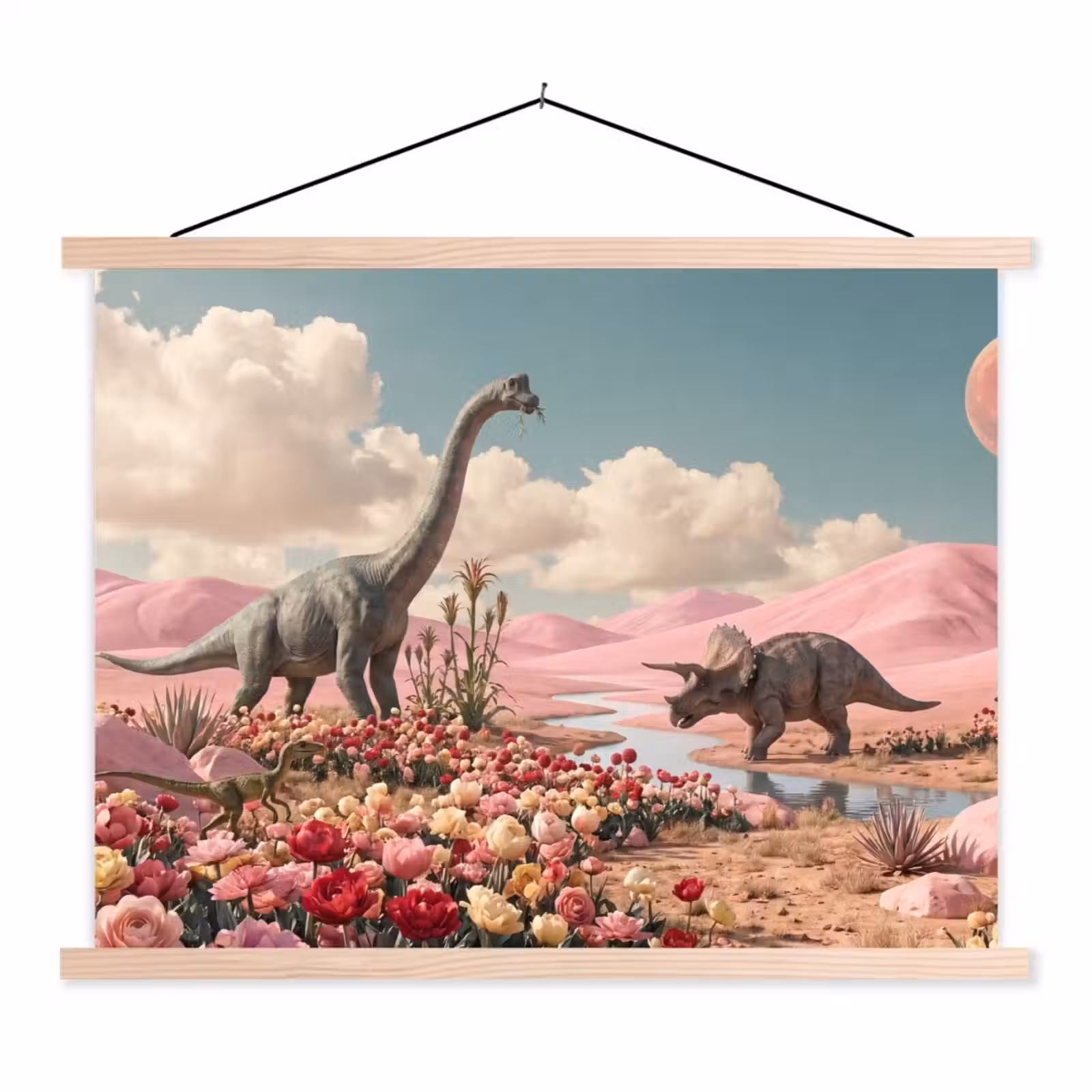 Schoolplaat - Dinosaurus - Roze - Landschap — 1