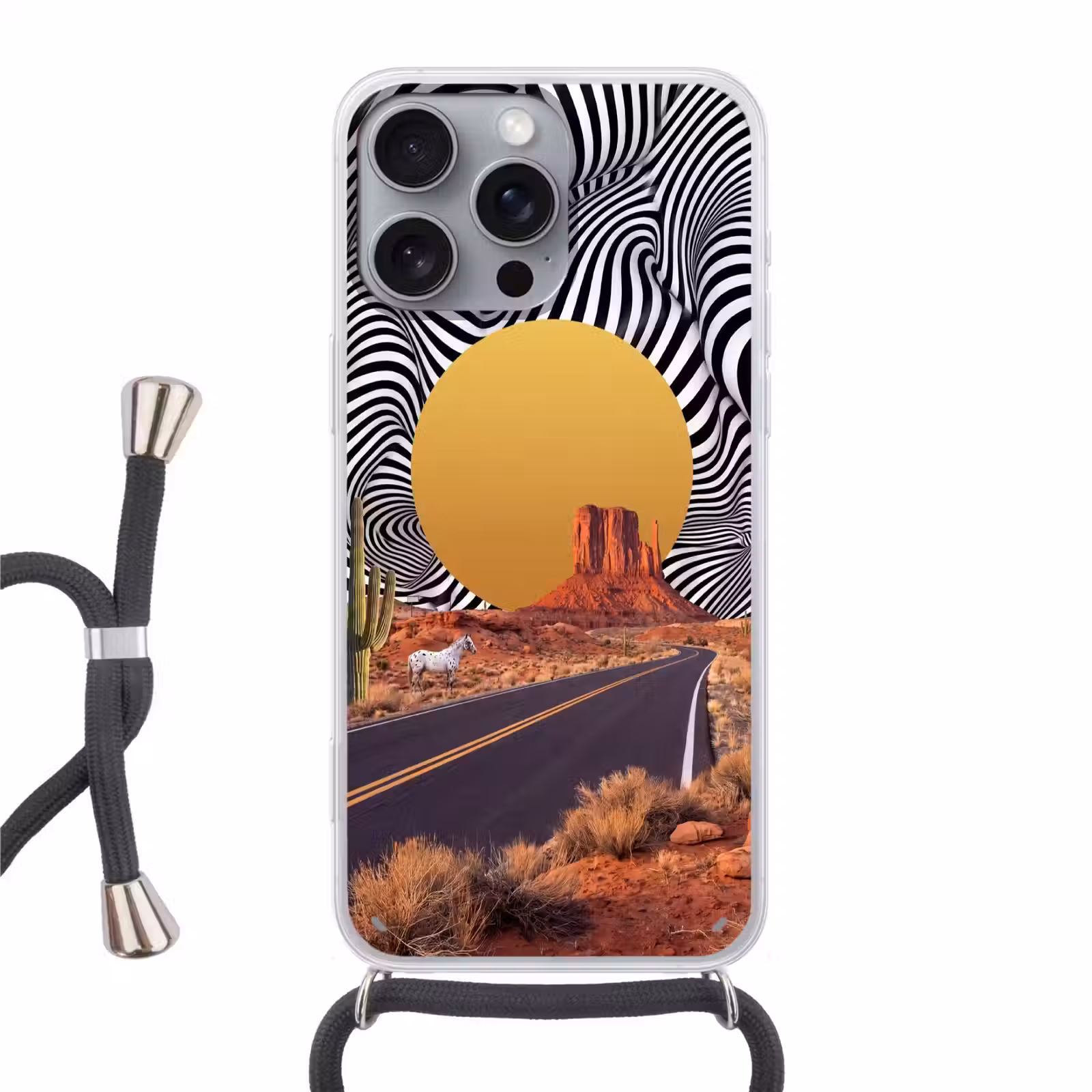 Telefoonhoesje met koord - Paard - Woestijn - Natuur — 1