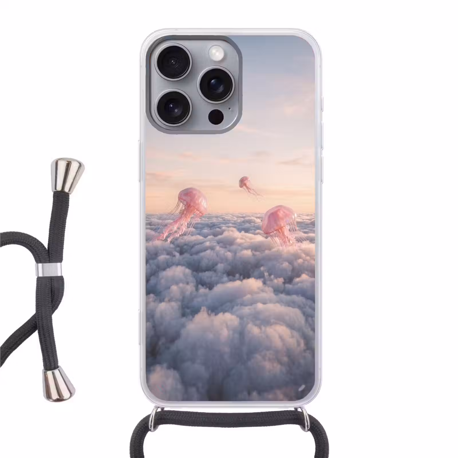 Telefoonhoesje met koord - Roze dier - Wolken — 1