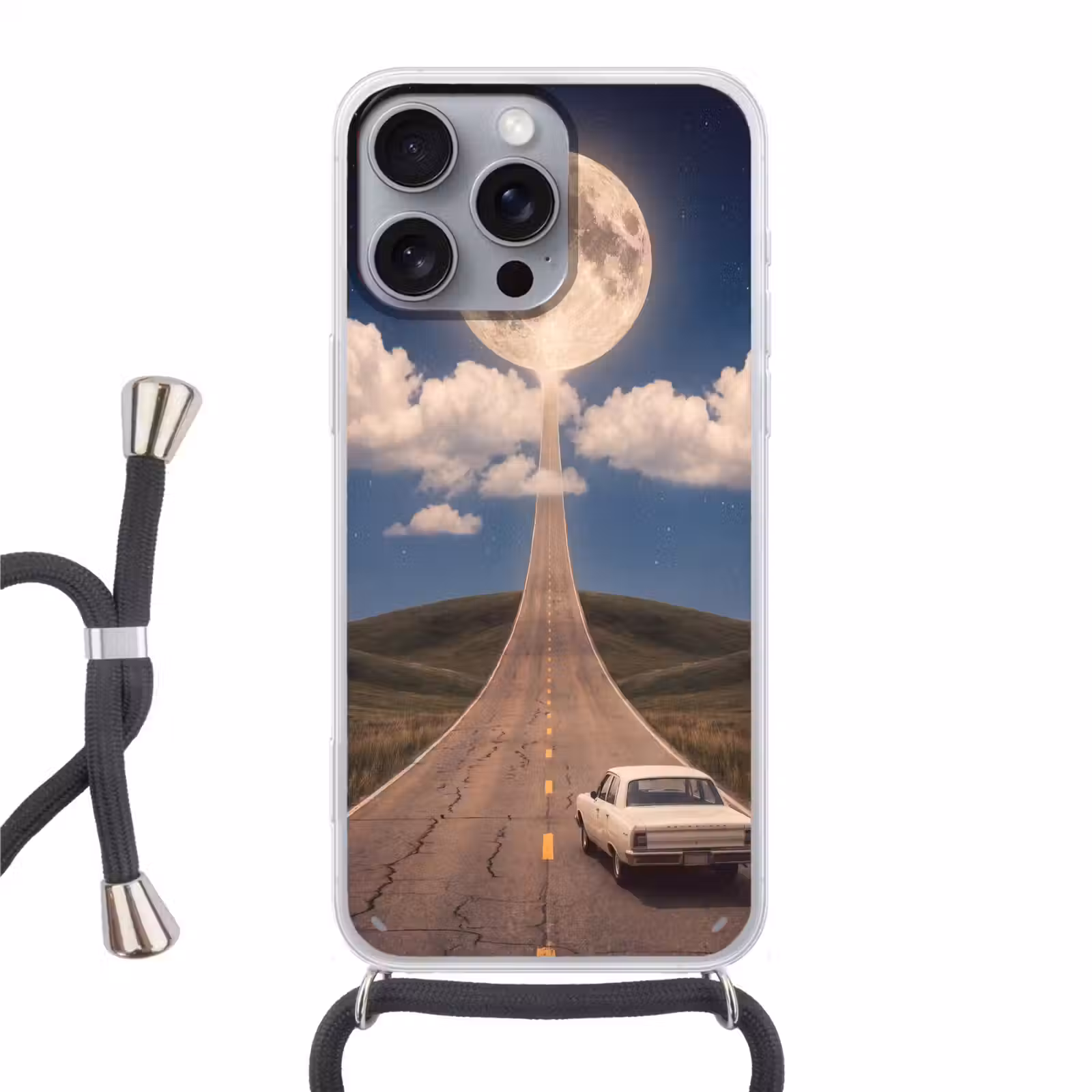 Telefoonhoesje met koord - Weg - Maan - Nacht — 1