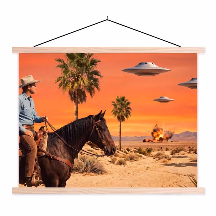 Schoolplaat - Cowboy - Paard - Woestijn — 1