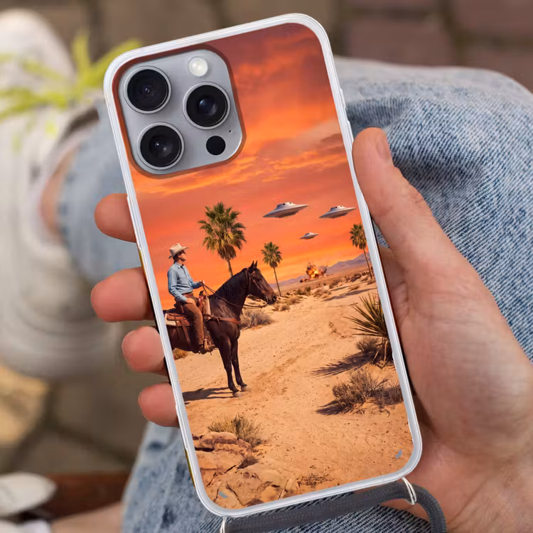 Telefoonhoesje met koord - Cowboy - Paard - Woestijn — 2