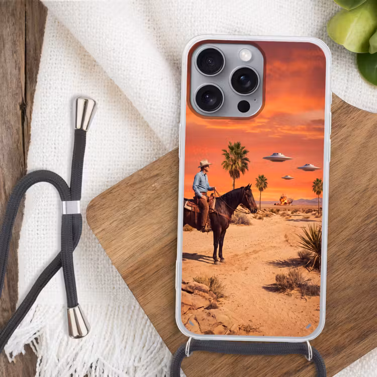 Telefoonhoesje met koord - Cowboy - Paard - Woestijn — 3