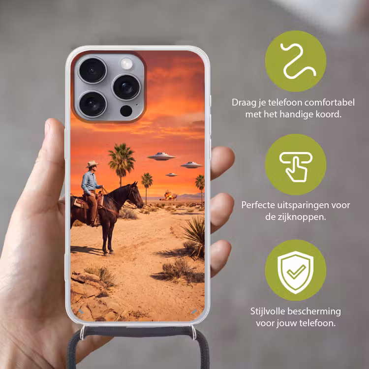 Telefoonhoesje met koord - Cowboy - Paard - Woestijn — 4