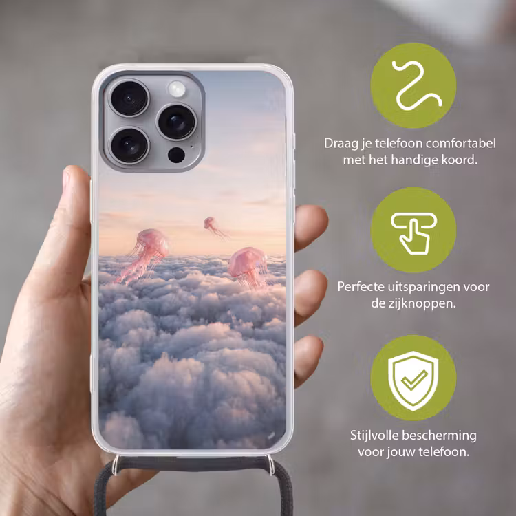 Telefoonhoesje met koord - Roze dier - Wolken — 4