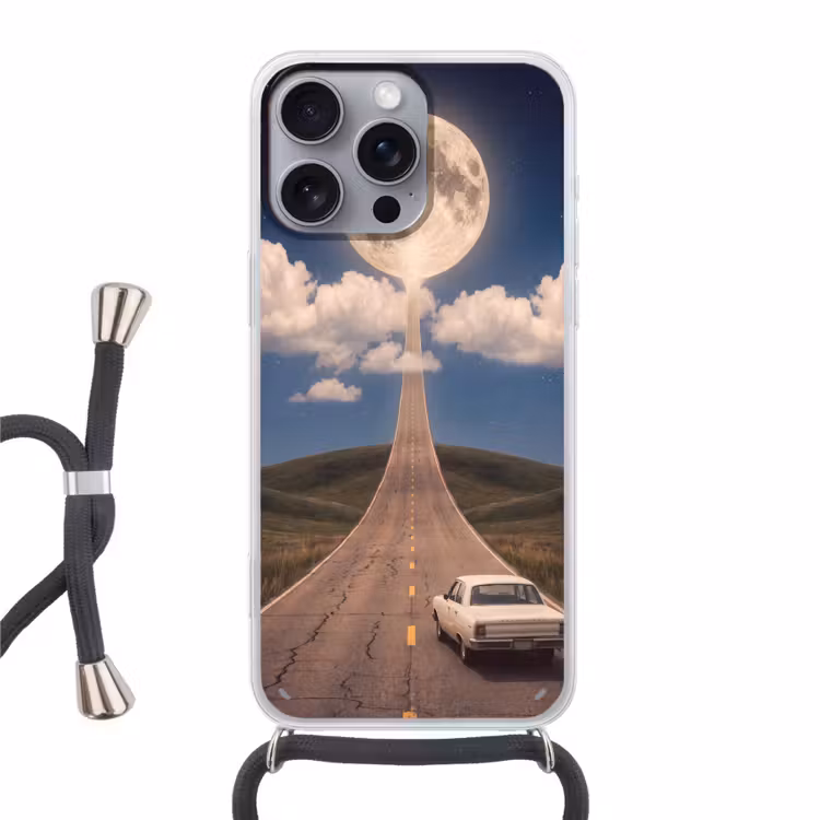 Telefoonhoesje met koord - Weg - Maan - Nacht — 1