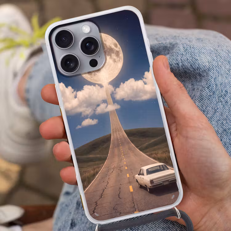 Telefoonhoesje met koord - Weg - Maan - Nacht — 2