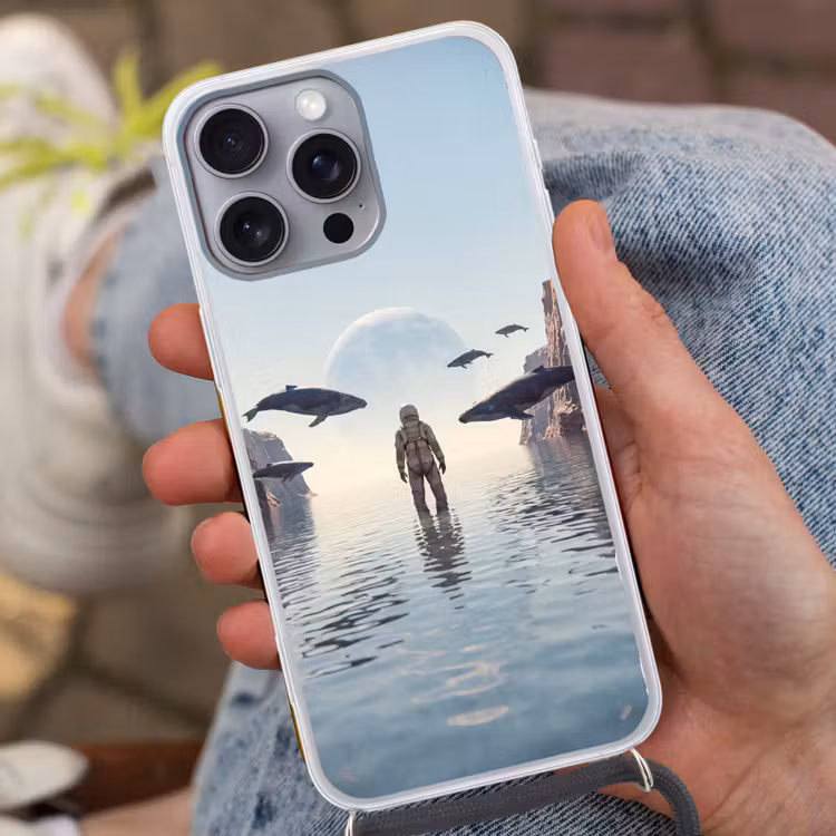 Telefoonhoesje met koord - Ruimtevaarder - Walvis - Fantasie — 2