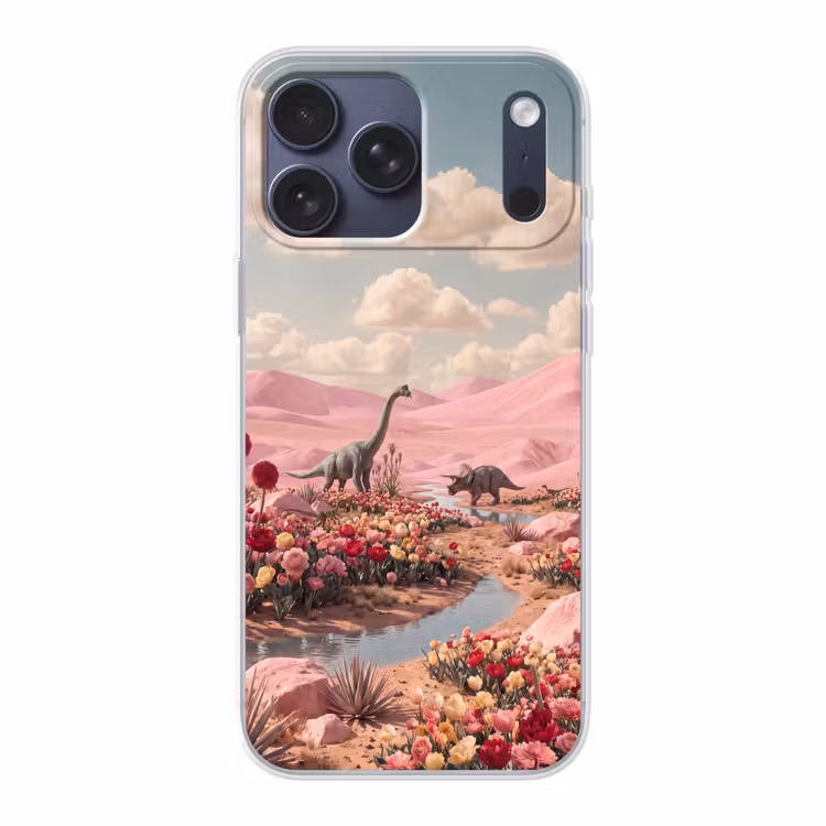 Telefoonhoesje Softcase - Dinosaurus - Roze - Landschap — 1
