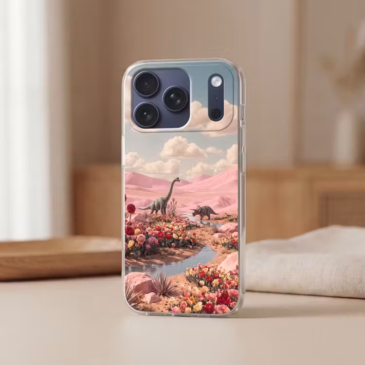 Telefoonhoesje Softcase - Dinosaurus - Roze - Landschap — 3