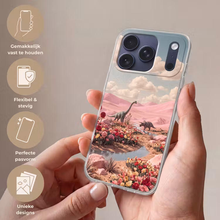 Telefoonhoesje Softcase - Dinosaurus - Roze - Landschap — 4