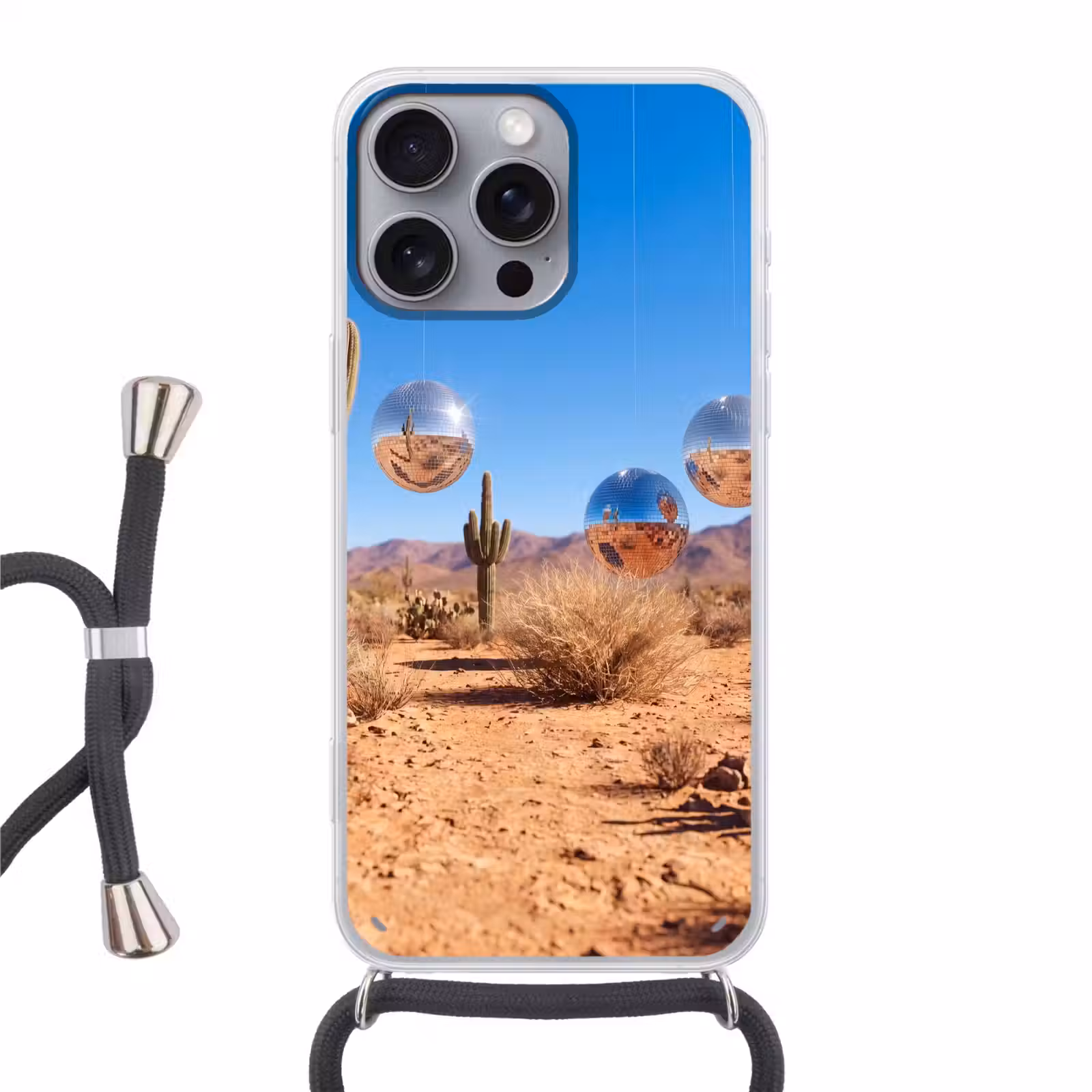 Telefoonhoesje met koord - Woestijn - Spiegelbal - Kunst — 1