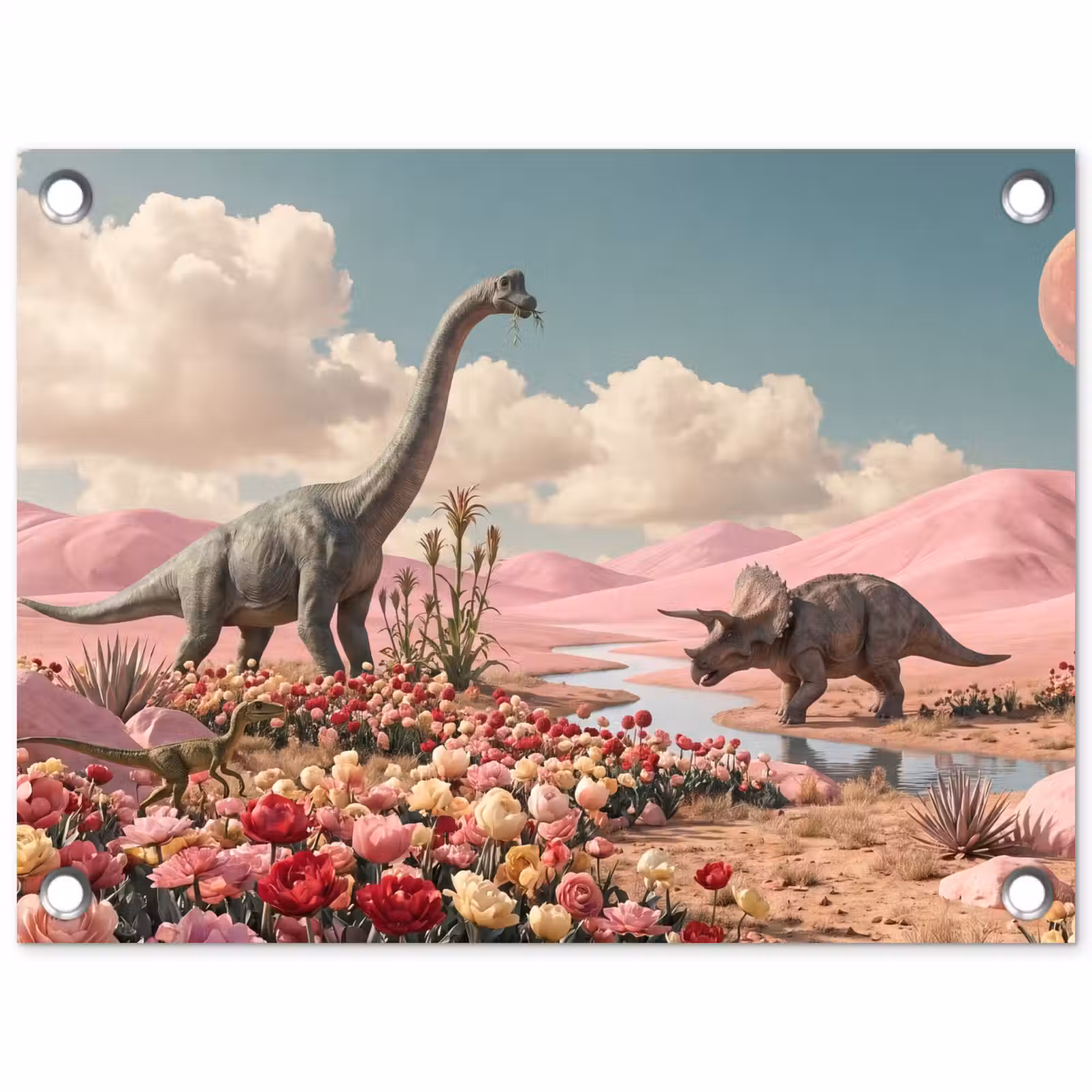 Tuinposter - Dinosaurus - Roze - Landschap — 1