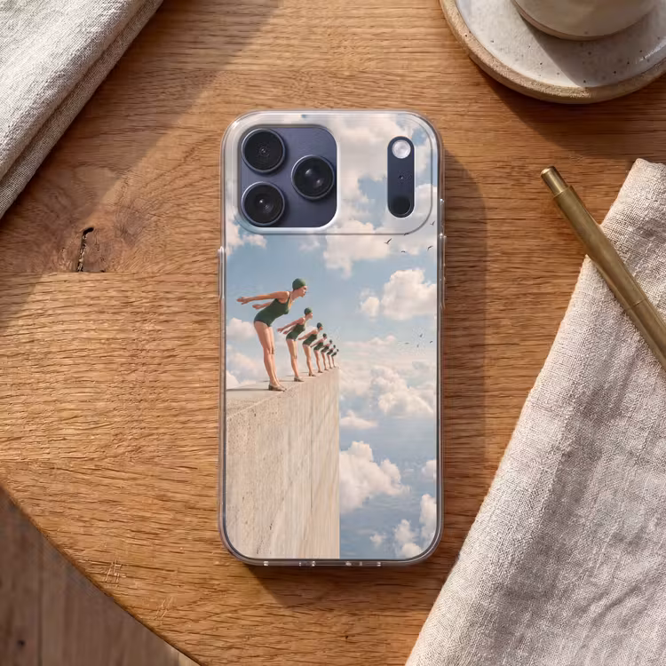 Telefoonhoesje Softcase - Vrouwen - Duikhouding - Wolken — 2