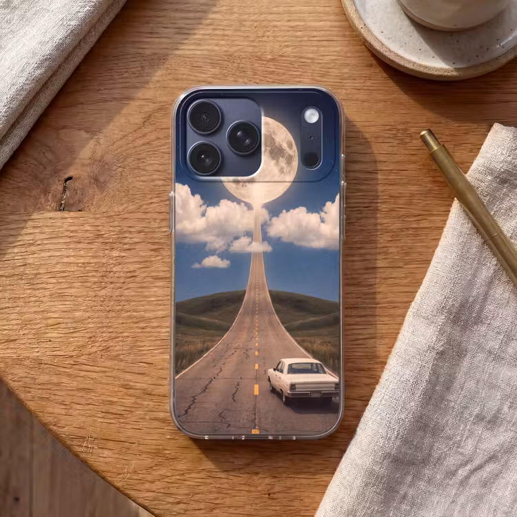Telefoonhoesje Softcase - Weg - Maan - Nacht — 2