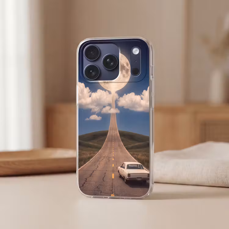 Telefoonhoesje Softcase - Weg - Maan - Nacht — 3