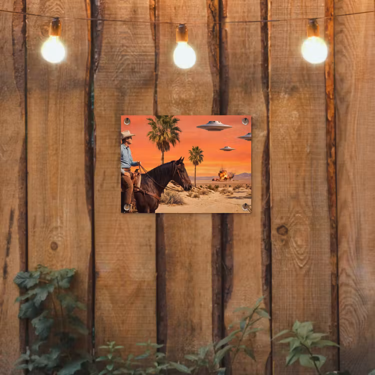 Tuinposter - Cowboy - Paard - Woestijn — 2