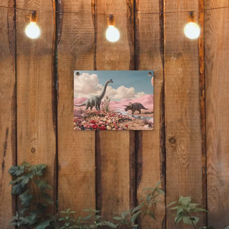 Tuinposter - Dinosaurus - Roze - Landschap — 2