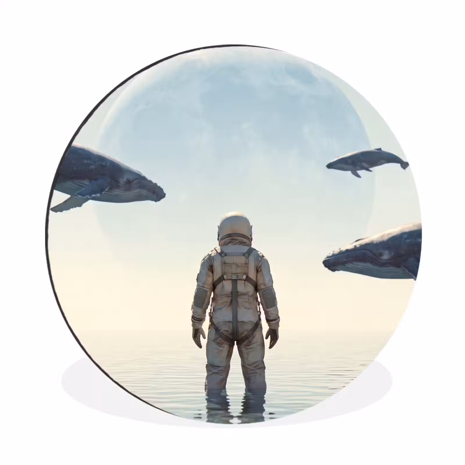 Wandcirkel - Aluminium - Ruimtevaarder - Walvis - Fantasie — 1