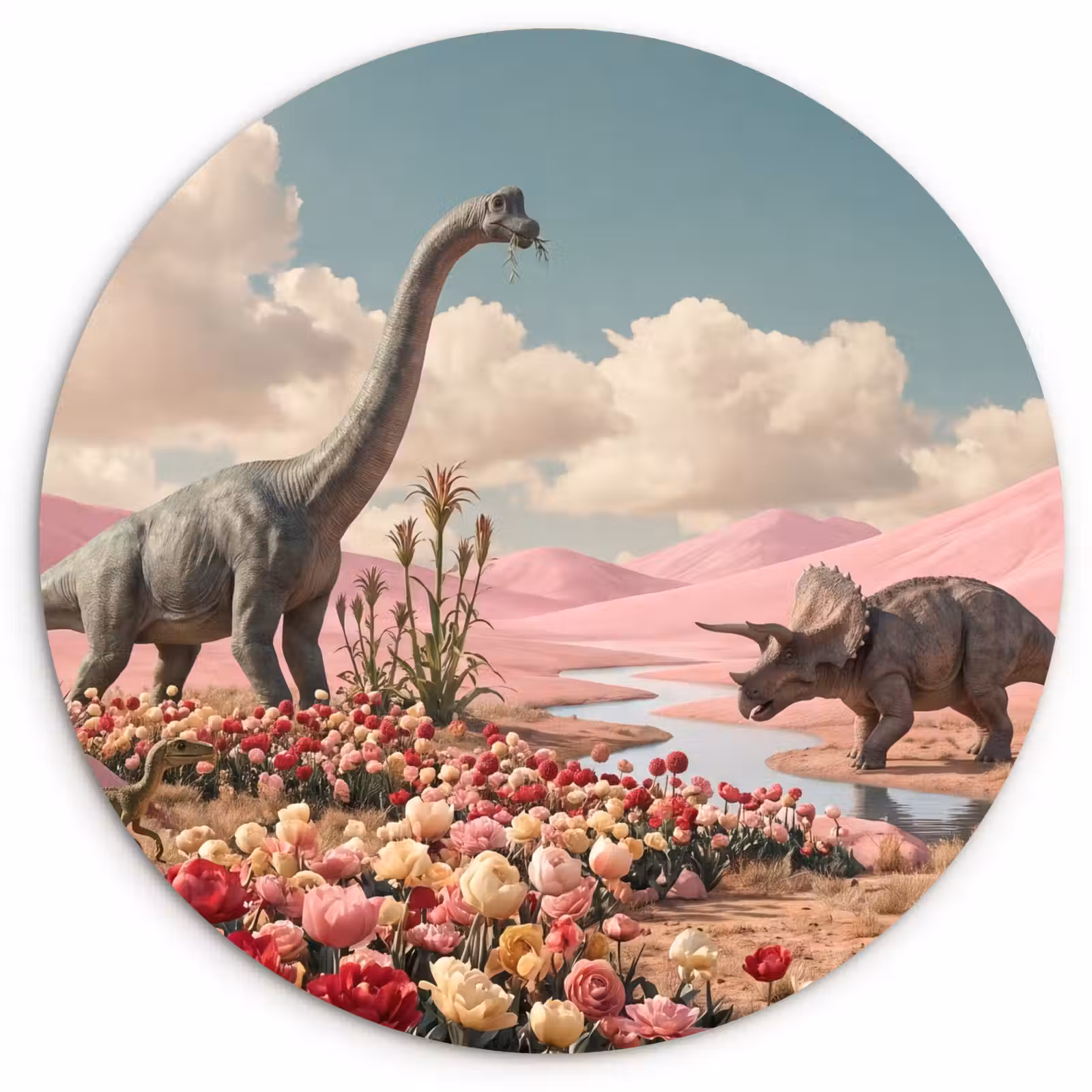 Wandcirkel - Glas - Dinosaurus - Roze - Landschap — 1