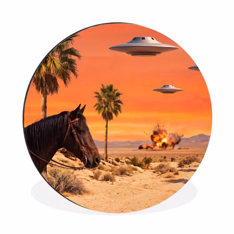 Wandcirkel - Aluminium - Cowboy - Paard - Woestijn — 1