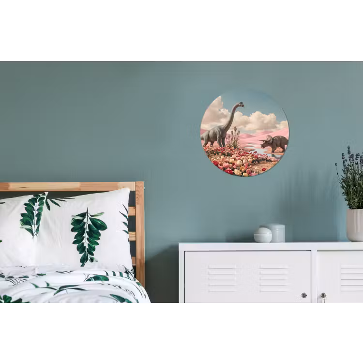Wandcirkel - Aluminium - Dinosaurus - Roze - Landschap — 4