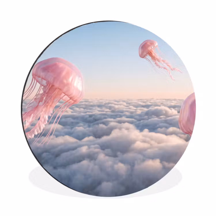 Wandcirkel - Aluminium - Roze dier - Wolken — 1