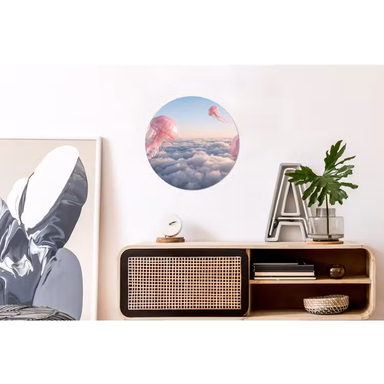 Wandcirkel - Aluminium - Roze dier - Wolken — 3