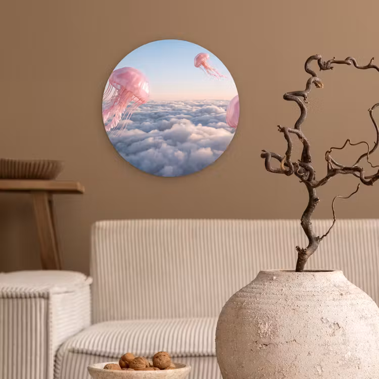 Wandcirkel - Glas - Roze dier - Wolken — 2