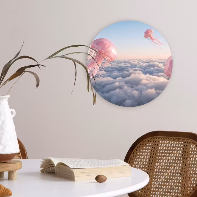 Wandcirkel - Glas - Roze dier - Wolken — 4