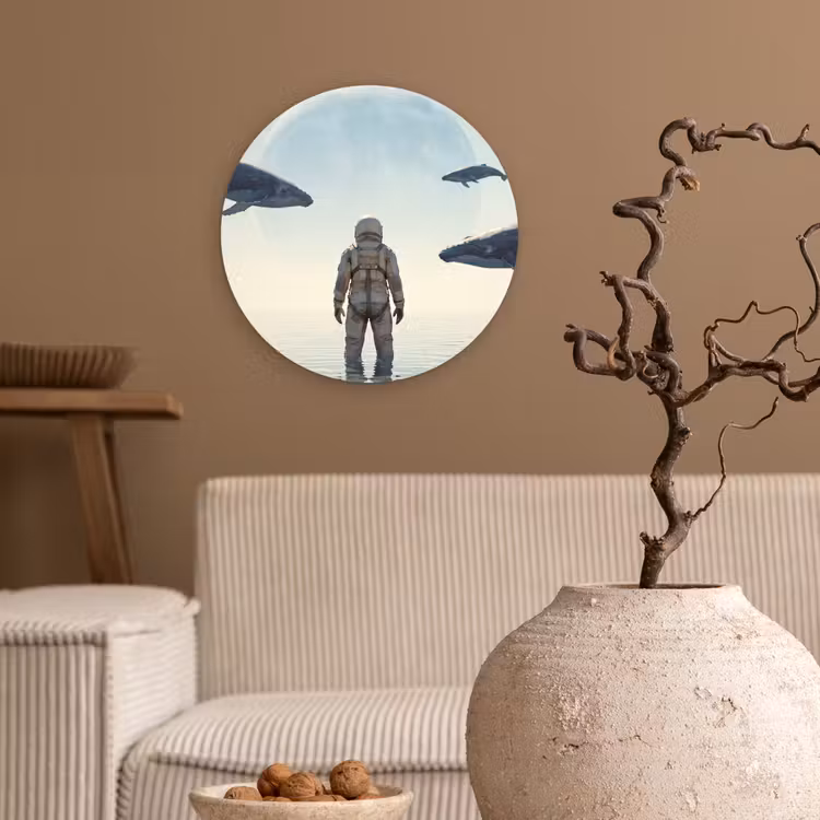 Wandcirkel - Glas - Ruimtevaarder - Walvis - Fantasie — 2