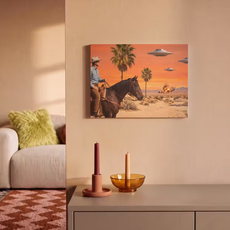 Akoestisch schilderij - Cowboy - Paard - Woestijn — 2