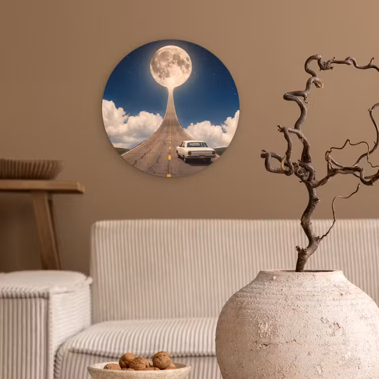 Wandcirkel - Glas - Weg - Maan - Nacht — 2