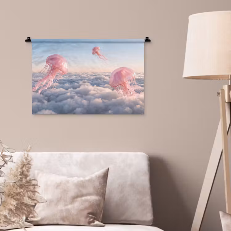 Wandkleed - Roze dier - Wolken — 2