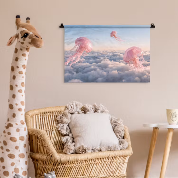 Wandkleed - Roze dier - Wolken — 5