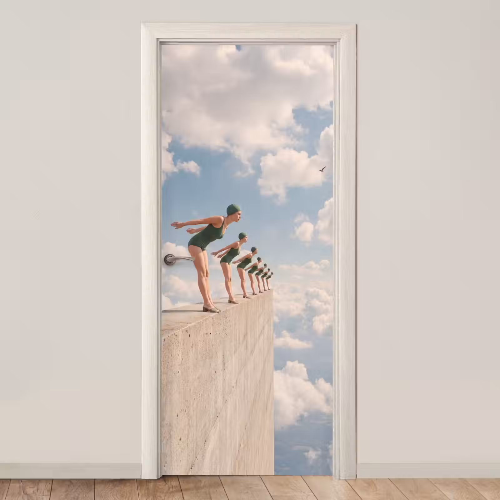 Deursticker - Vrouwen - Duikhouding - Wolken — 1