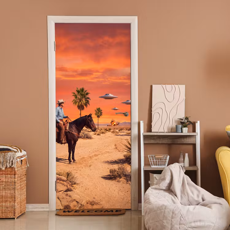 Deursticker - Cowboy - Paard - Woestijn — 2