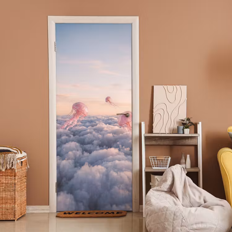 Deursticker - Roze dier - Wolken — 2