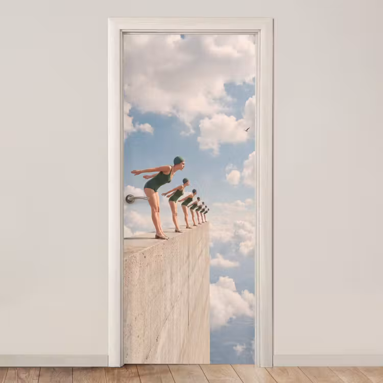 Deursticker - Vrouwen - Duikhouding - Wolken — 1