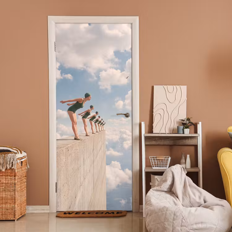 Deursticker - Vrouwen - Duikhouding - Wolken — 2