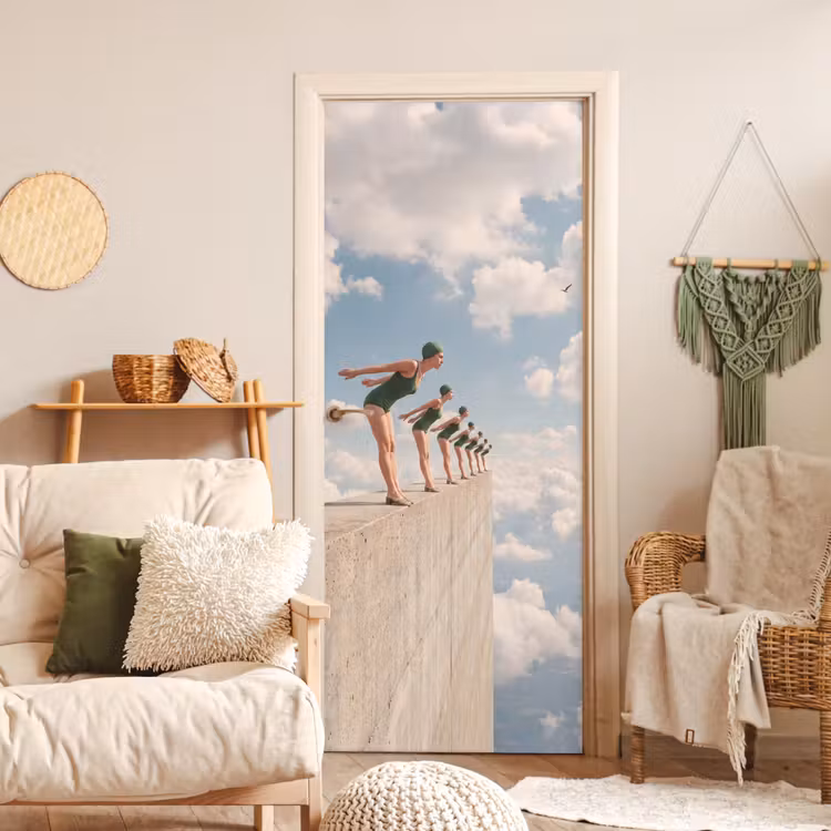 Deursticker - Vrouwen - Duikhouding - Wolken — 4